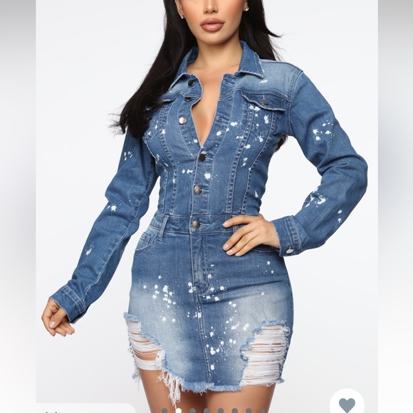 Fashion Nova Do Some Damage Denim Mini Dress - Medium Dark - Picture 3 of 10